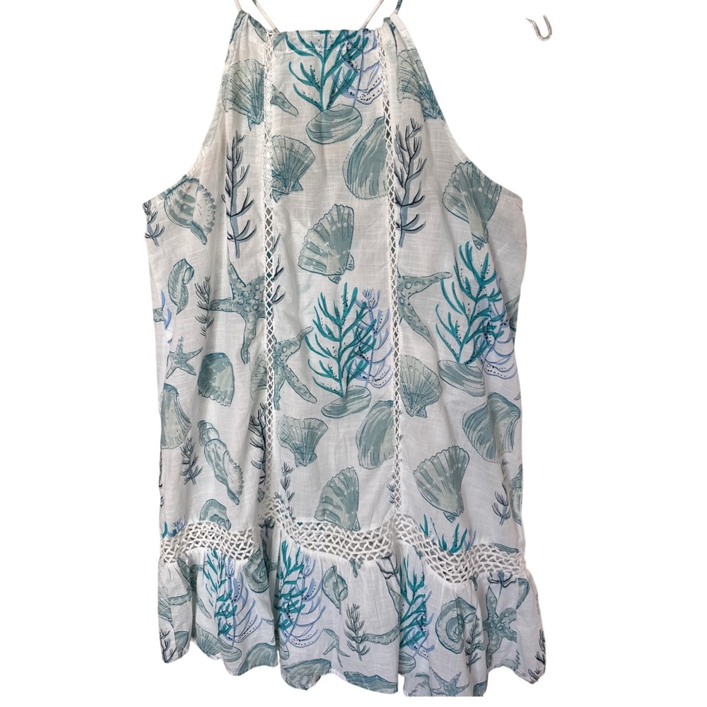 Blue Island Beach halter-style beach cover-up tank‎ dress SM coastal print NWT